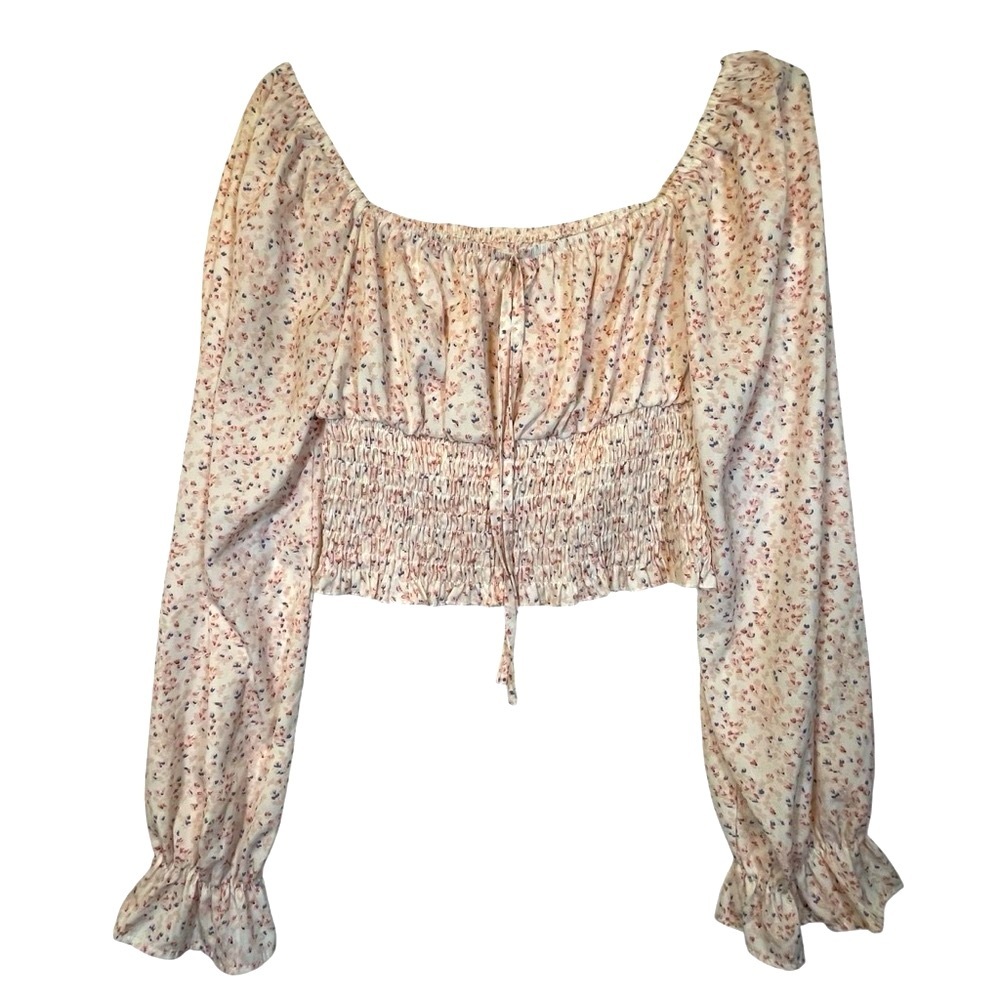 SHEIN Cream Puff Sleeve Crop Blouse👚
